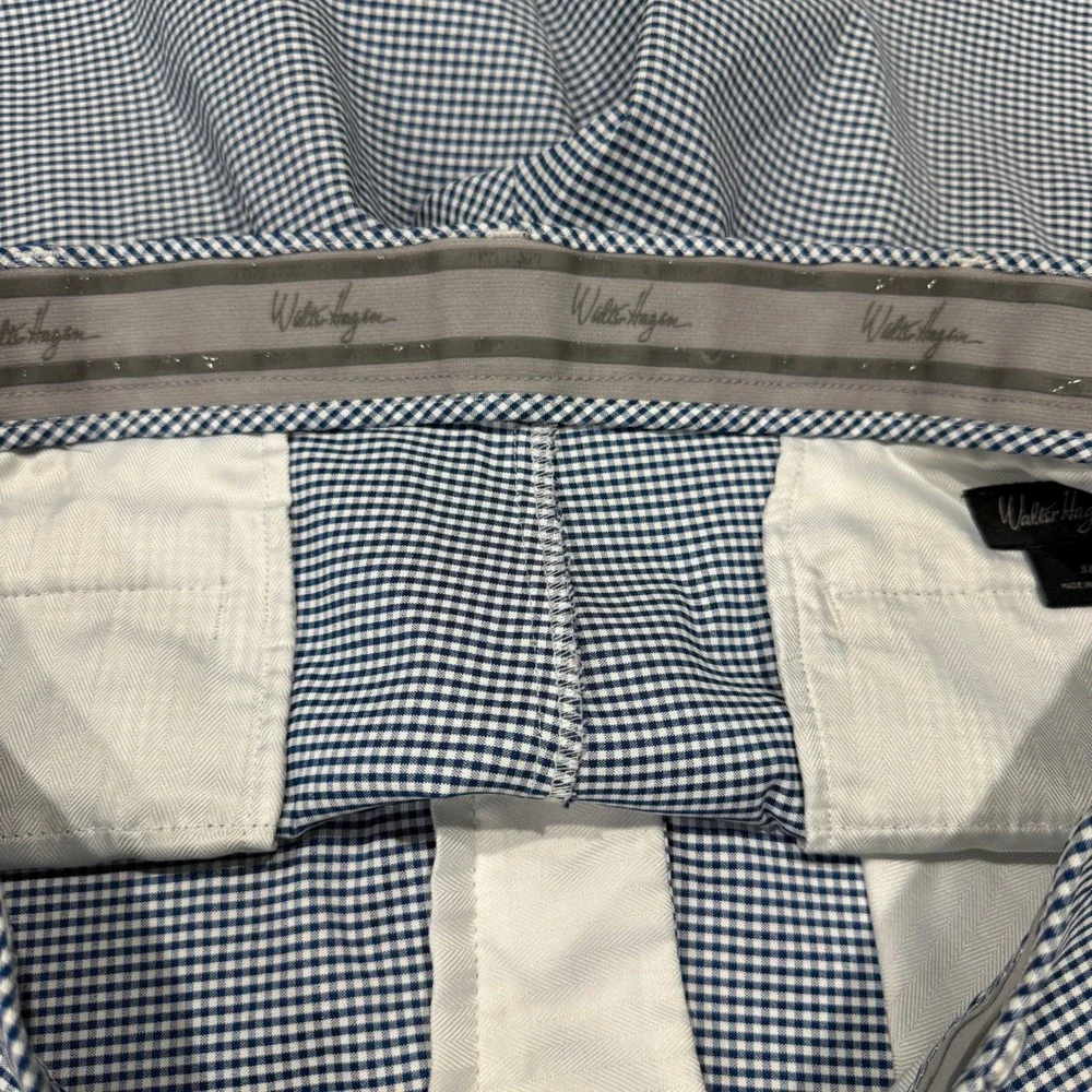 Walter Hagen Golf Shorts Men 38 Blue Gingham Micro-Check Performance Stretch 22